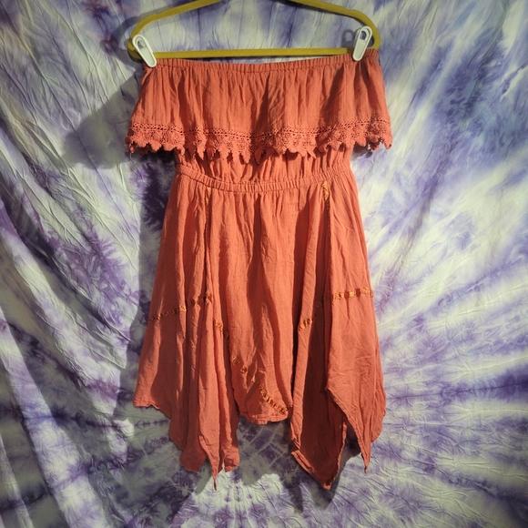 Billabong Dresses & Skirts - Billabong Women's Orange/ Coral Strapless Embroidery Flowy Dress Size Large